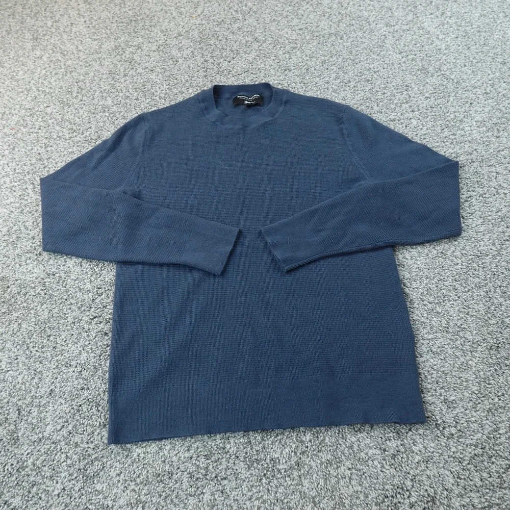 Banana Republic Sweater Mens‎ S Blue Merino Wool Waffle Knit Crewneck Pullover